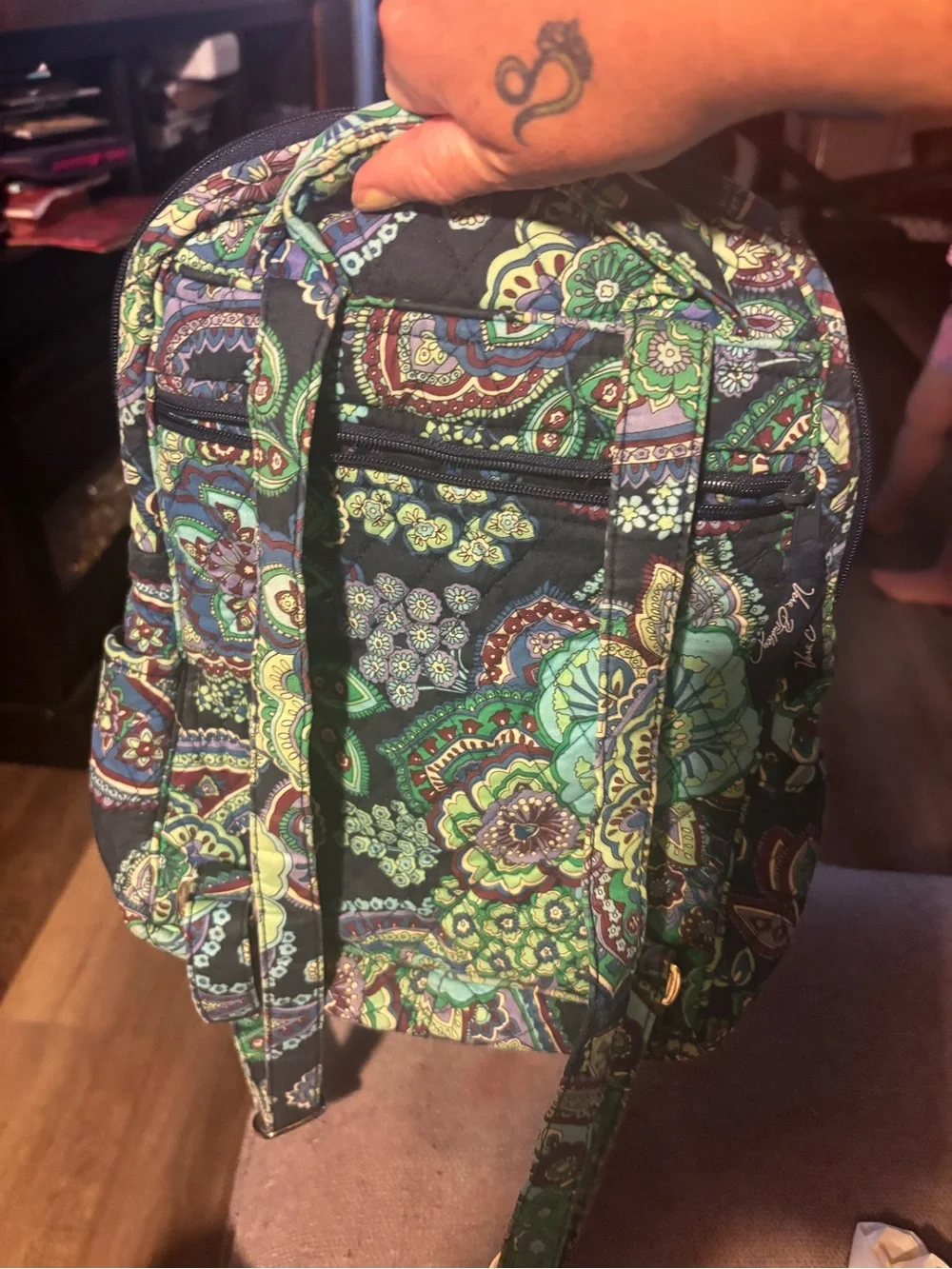 Vera Bradley Paisley Quilted Backpack in Green Multi